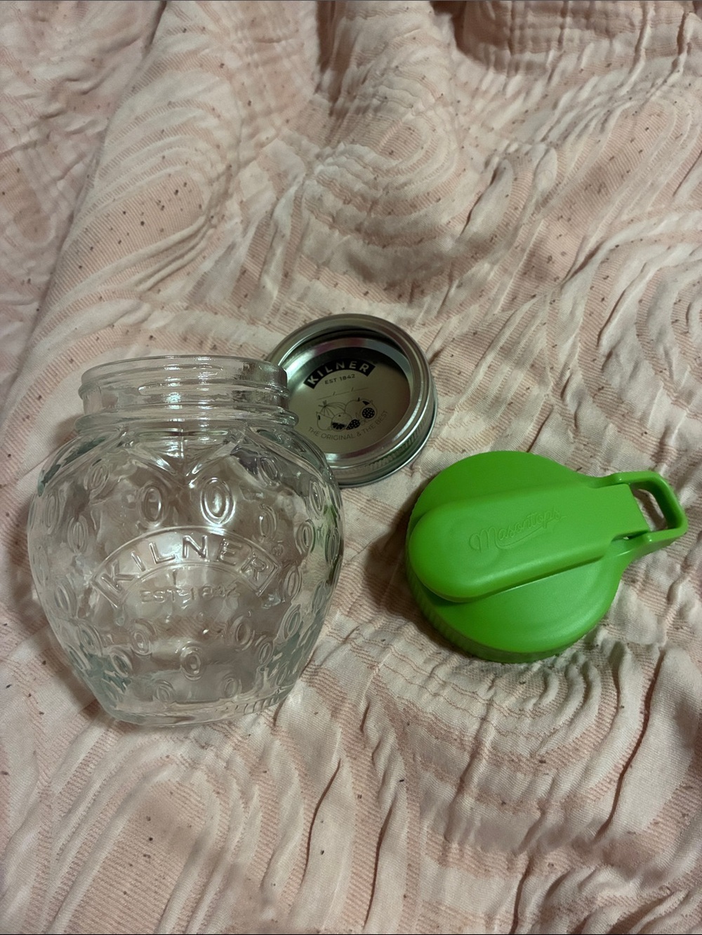 Strawberry Kilner Glass Honey Jar with Green Silicone Lid